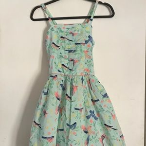 Mint green girls dress with birds